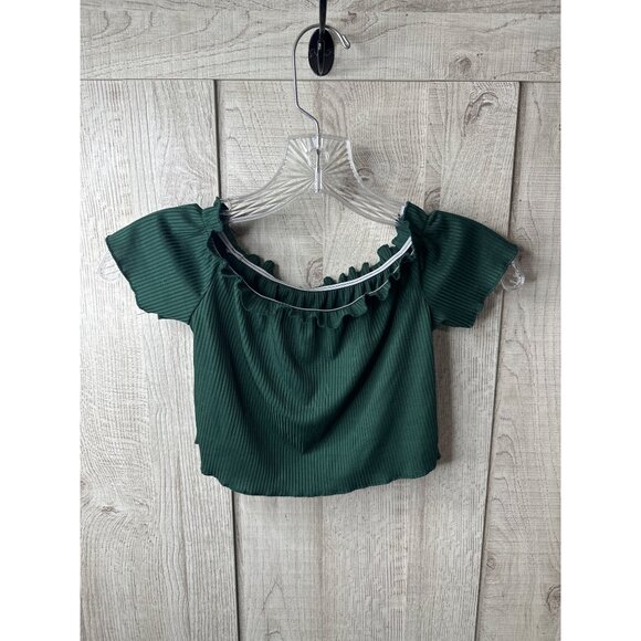 Girls 2-Piece Green Off-Shoulder Top & Floral Shorts Set Size 11-12Y Summer - Picture 2 of 10